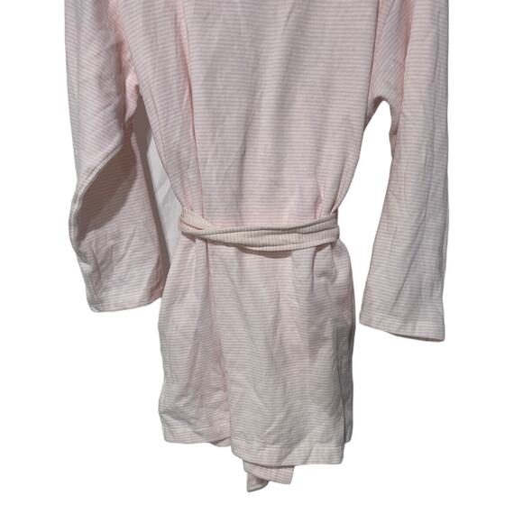 ROUDELAIN WOMENS MEDIUM COZY ROBE DOLMAN-SLEEVE HOODED SHORT PINK WHITE STRIPE - Picture 10 of 14